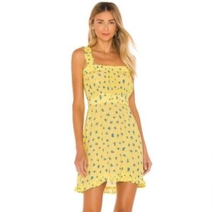 Faithful The Brand Midsummer Mini Dress Lemon Luda Yellow Floral Size 8 Ruffle
